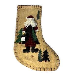 Country Christmas Stocking 3D Appliqué World Bazaar Primitive Santa Cottage